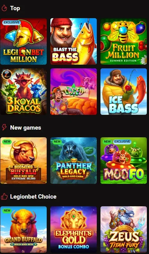 Spelaanbod overzicht bij Legionbet Casino
